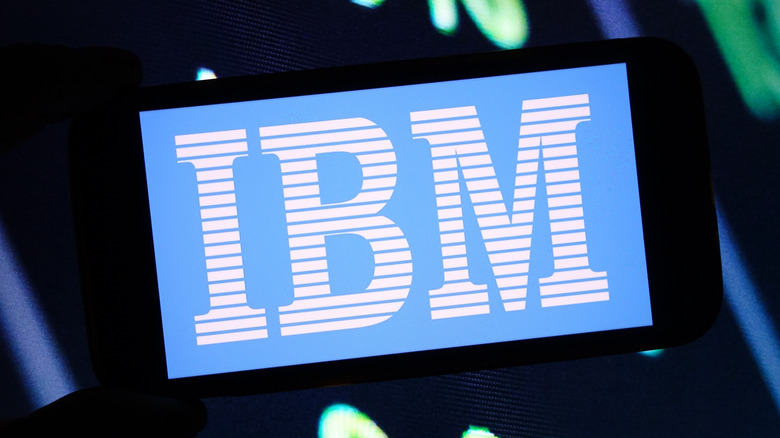 The IBM logo on a computer monitor