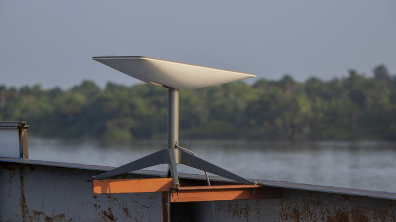 Starlink dish pointed to the sky to connect to the satellite constellation.