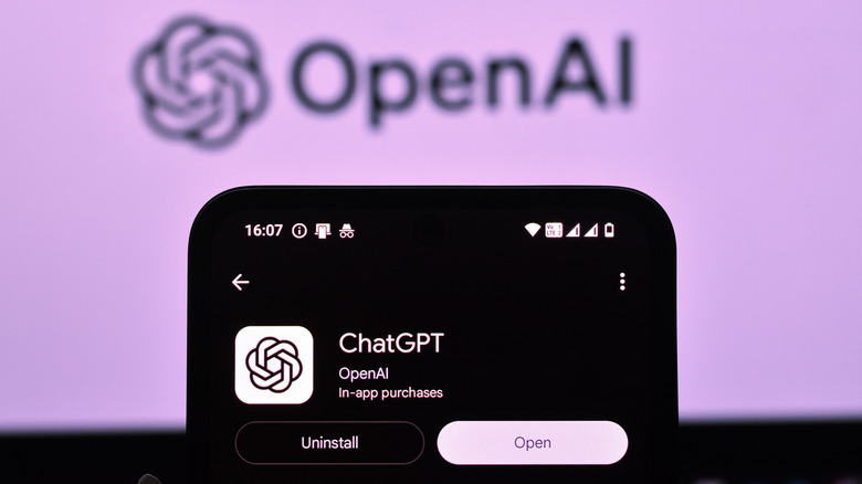 ChatGPT app on phone with logo.