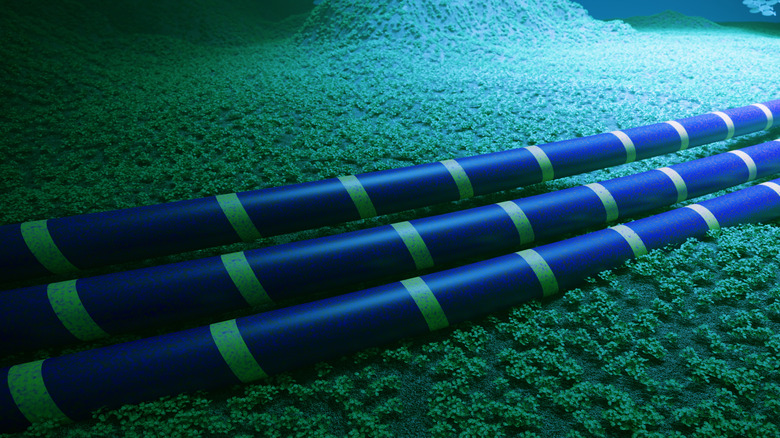 Concept of underwater fiber optic cables on the seabed.