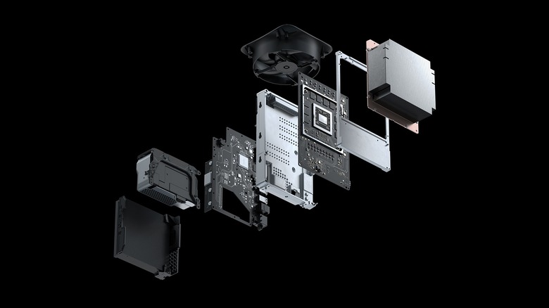 Exploded view of the Xbox Series X's interior and components