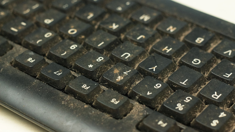 Close-up of very dirty keyboard