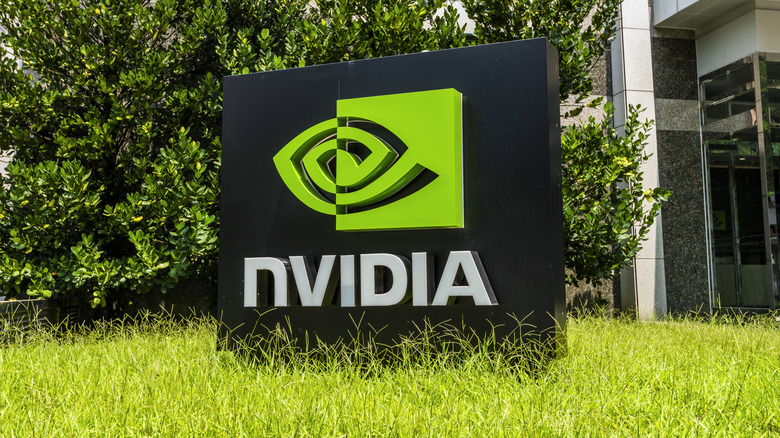The NVIDIA logo in a park