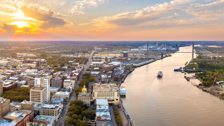 the Savannah River in Georgia at sunset