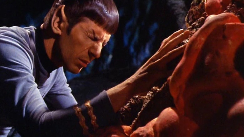 Spock mind-melding with the Horta in Star Trek