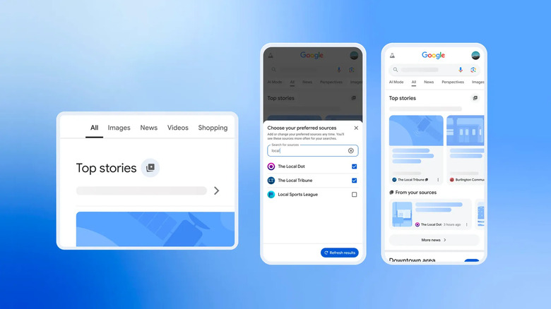 Google showing how to choose preferred sources