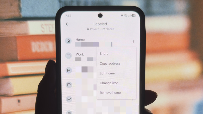 Android phone showing Edit home button on Google Maps