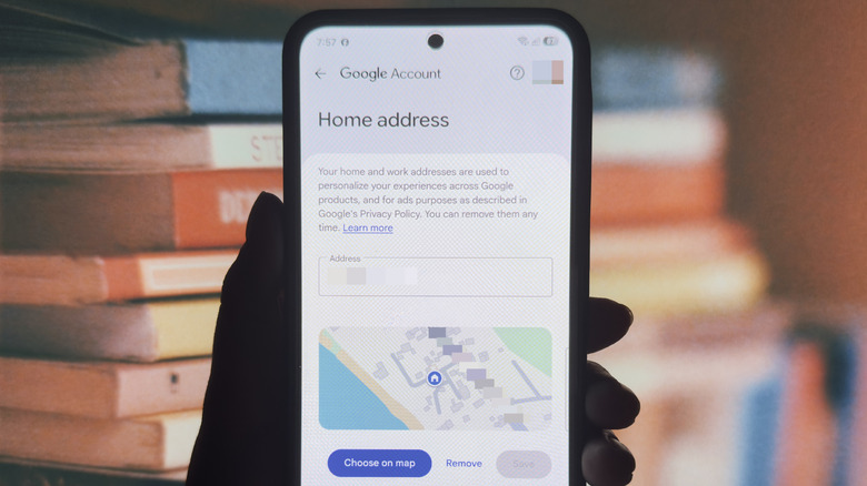 Android phone showing edit home address on Google Maps Google Account