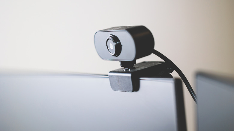 Close-up of a black webcam