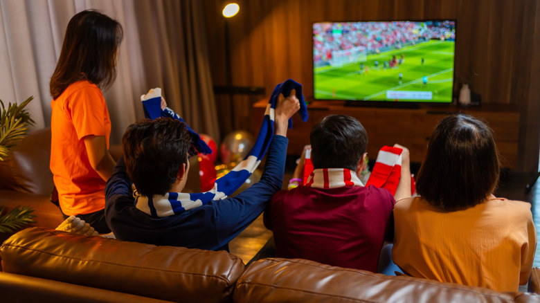 a family watching TV in their living room