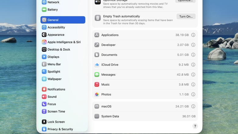 The Storage page in System Settings on a Mac