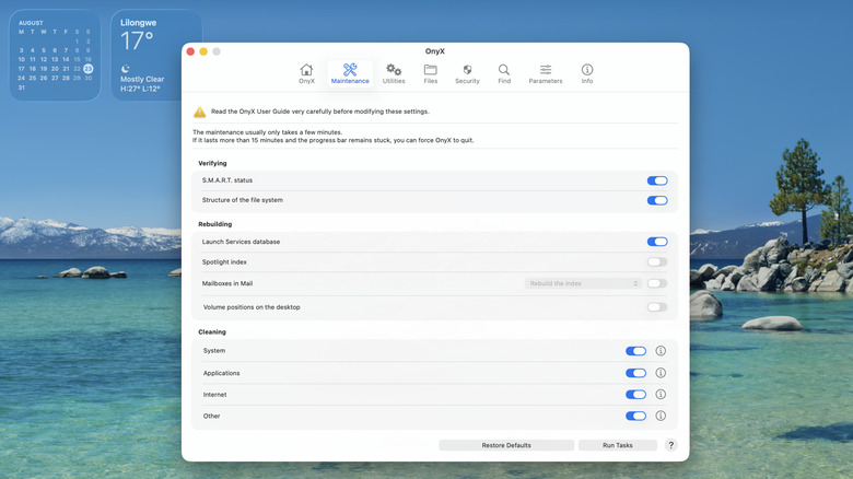 The Maintenance tab of OnyX on Mac
