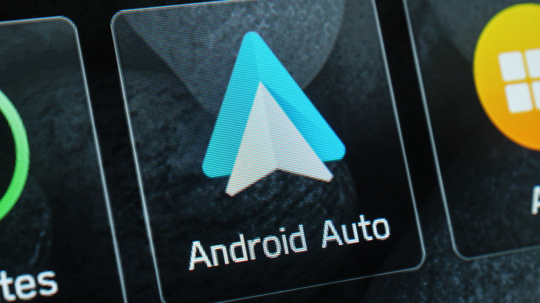 Close up of Android Auto icon visible on a vehicle's dash display.