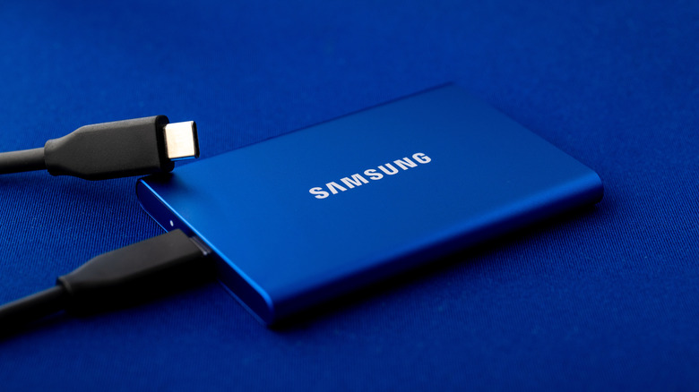 Samsung external USB drive with cable connected