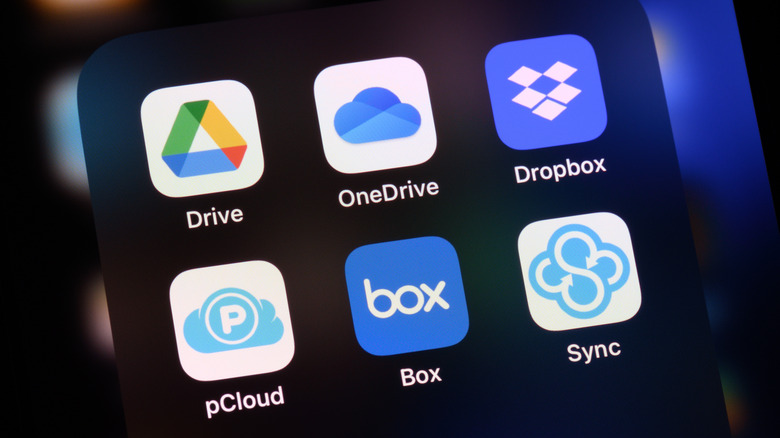 A phone screen showing cloud storage app icons