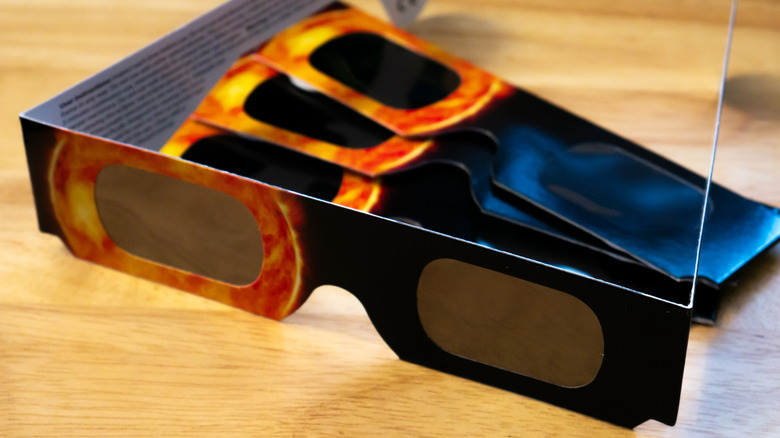 A bundle of solar eclipse glasses that could be fake.