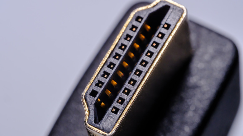 A close-up image of an HDMI connector.