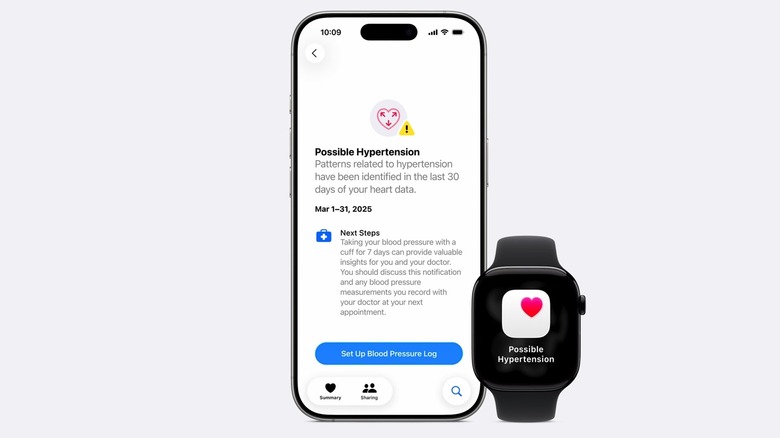 Hypertension notification on the Apple Watch and iPhone.