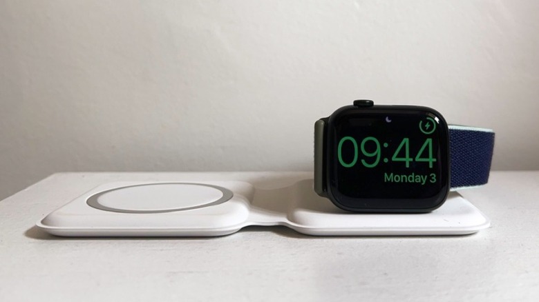 Apple Watch charging on a MagSafe Duo