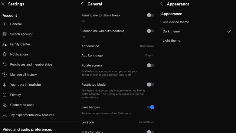 Changing the appearance of the YouTube app for iPhone.