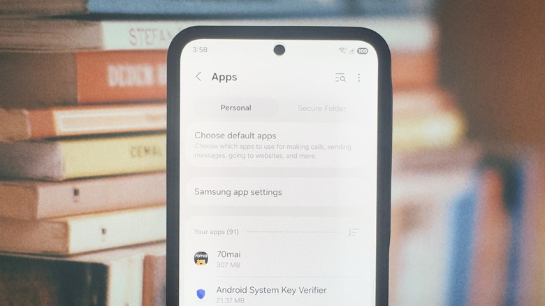 Android phone showing Settings app list to find hidden apps