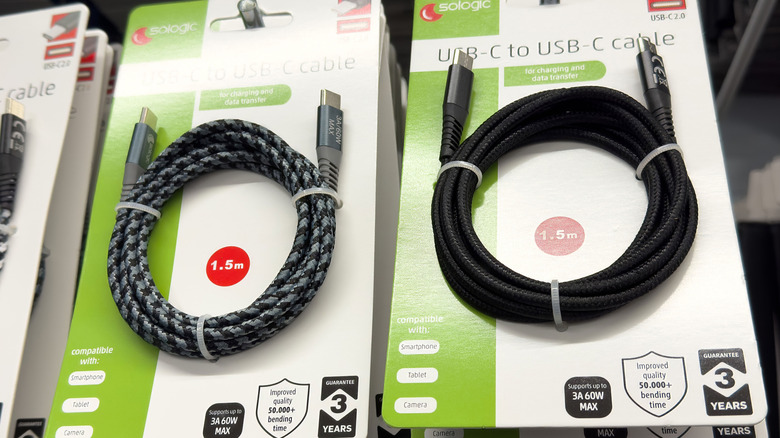 USB-C cables on display in a store