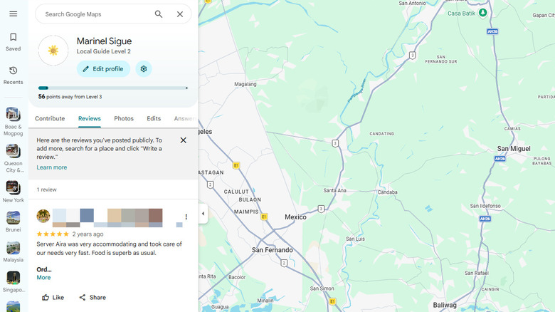 A screenshot of Google Maps on the web showing reviews for an establishment