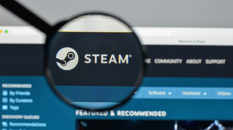 A magnifying glass enlarging the word Steam