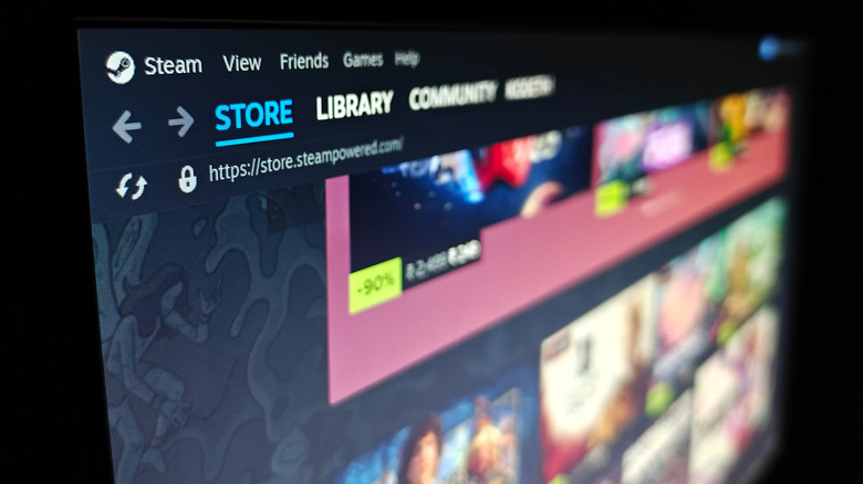 The Steam store displayed on a monitor