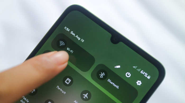 The Wi-Fi connection toggle on an Android device from quick settings.