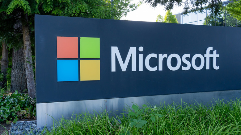 Microsoft logo outside of its headquarters