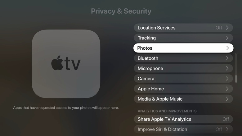 A screenshot showing privacy settings on Apple TV 4K