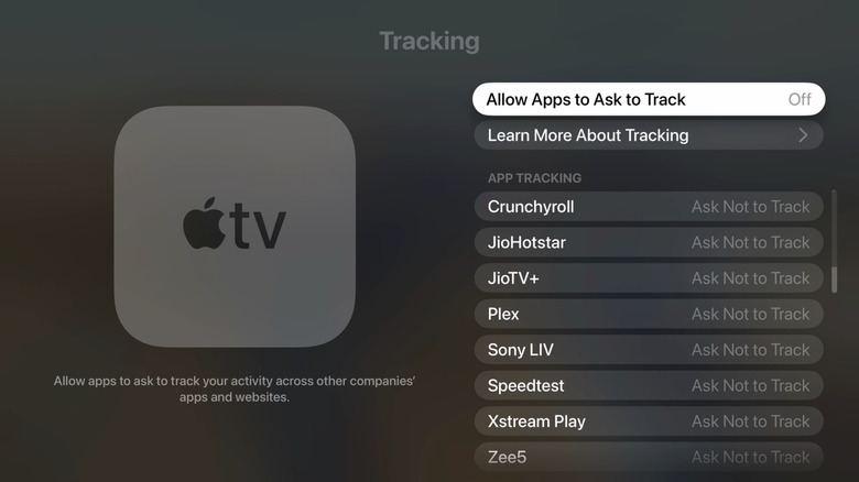 A screenshot showing Tracking settings on Apple TV 4K