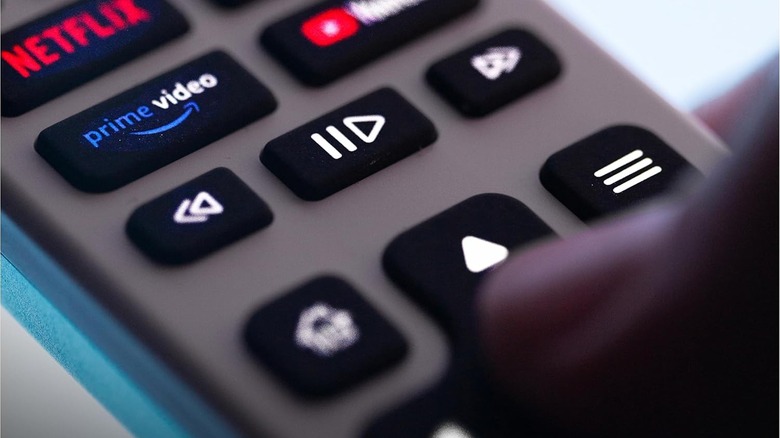 A close-up of a GE universal remote with built-in backlighting.