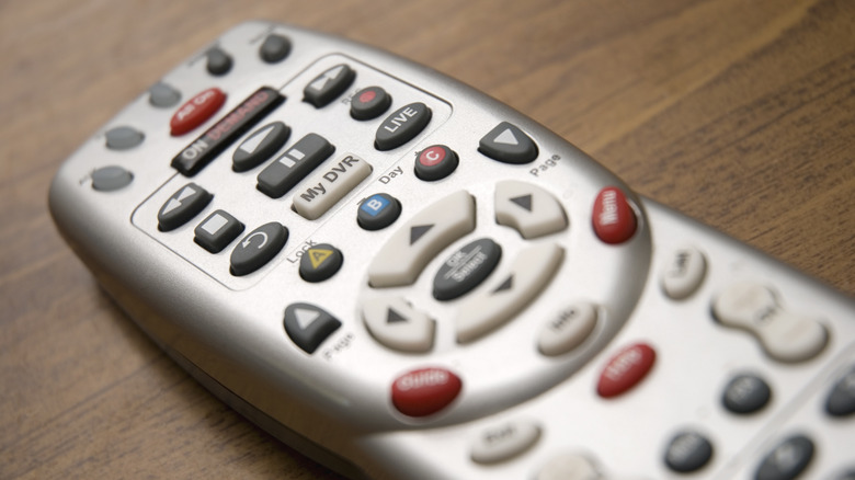 An older remote used for controlling a cable box and other AV components.