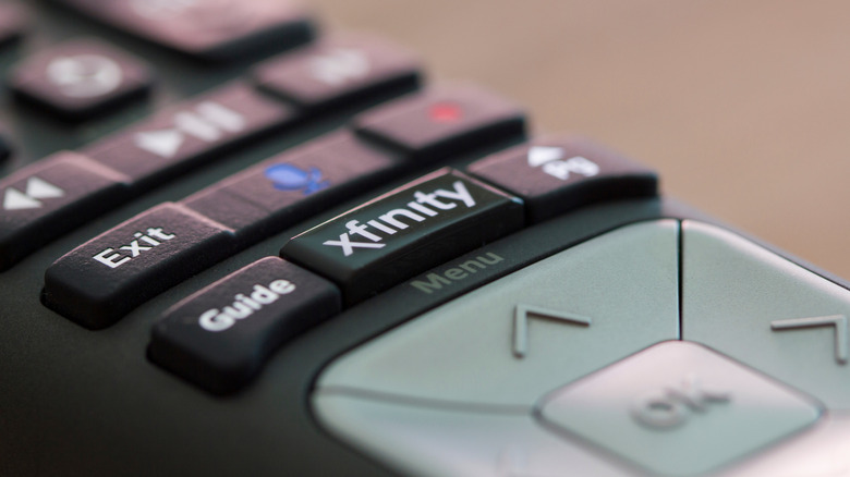 A close up of an Xfinity X1 remote control.