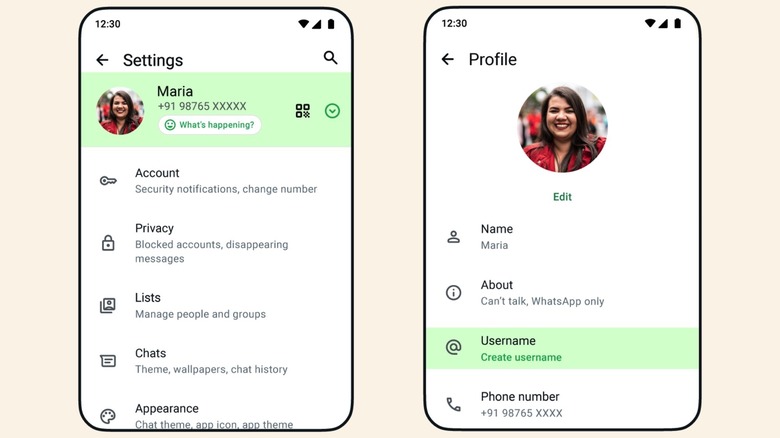 Creating or reserving WhatsApp usernames on Android.