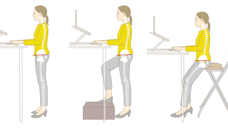 a diagram of a woman working at a standing desk