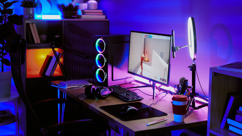 Desk setup with RGB lighting