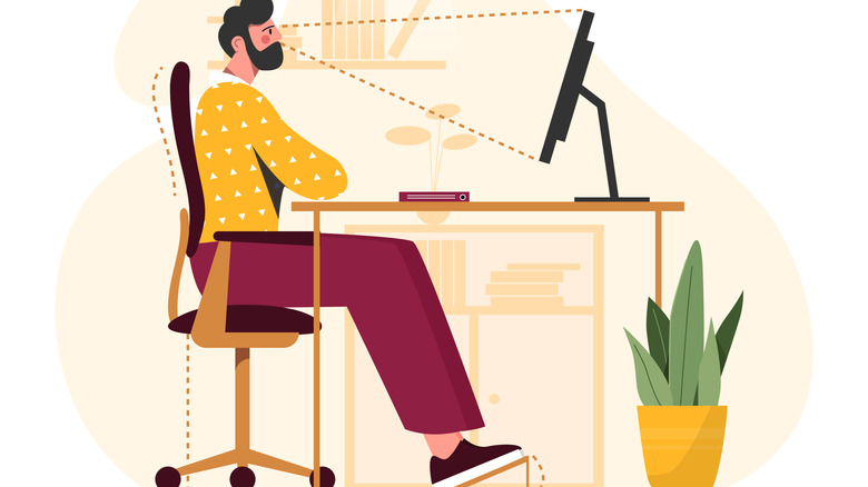 Vector illustration of correct desk sitting posture