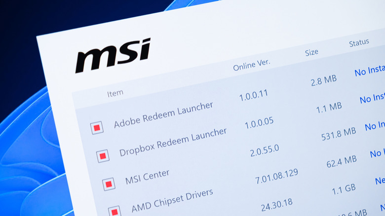 A photograph of an MSI application running on a Windows 11 PC.