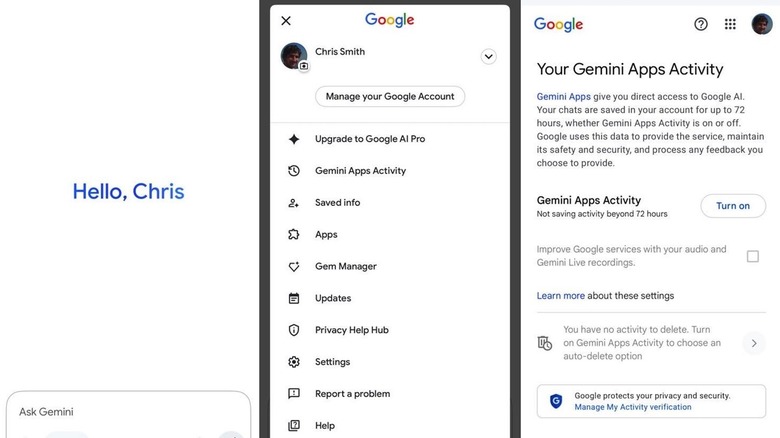 Apagar la actividad de las aplicaciones Gemini en iPhone