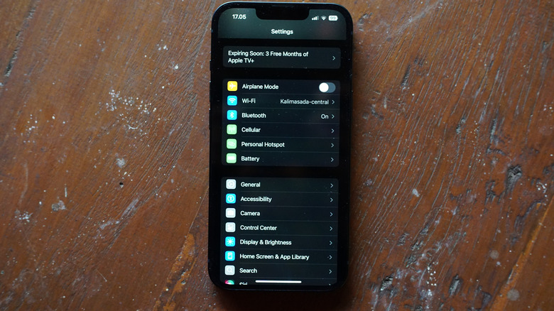 An iPhone 13's settings menu