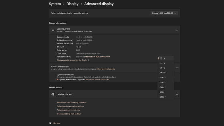 Screenshot of Advanced Display settings in Windows 11