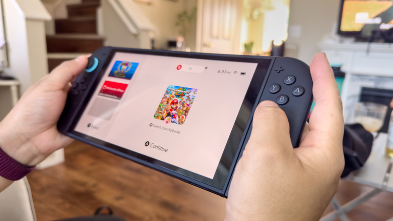 A person playing on a Nintendo Switch 2 console