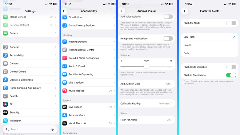 Disabling flash for alerts in iPhone Settings