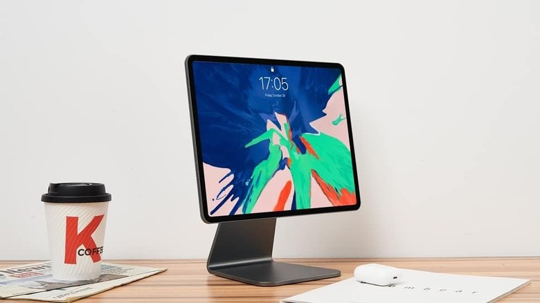 ipad on metal stand