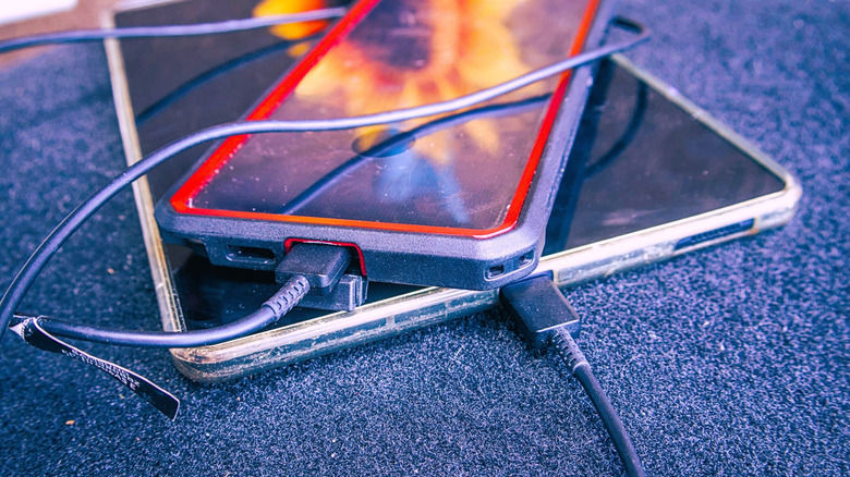 Android phone connected to Android tablet via OTG USB cable.