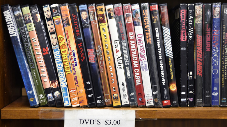 Shelf full of DVDs for sale