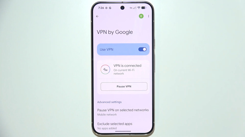 Pixel phone showing VPN by Google is connected